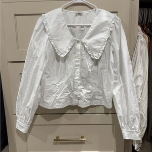 WILFRED White Puff Sleeve Cotton cropped Blouse with Peter Pan Collar